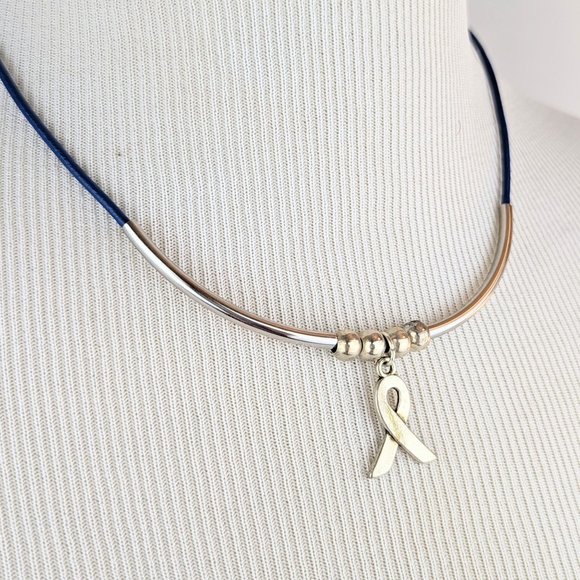 Alopecia Awareness Necklace Autoimmune Blue Ribbon Necklace Silver Charm Blue - Picture 8 of 9